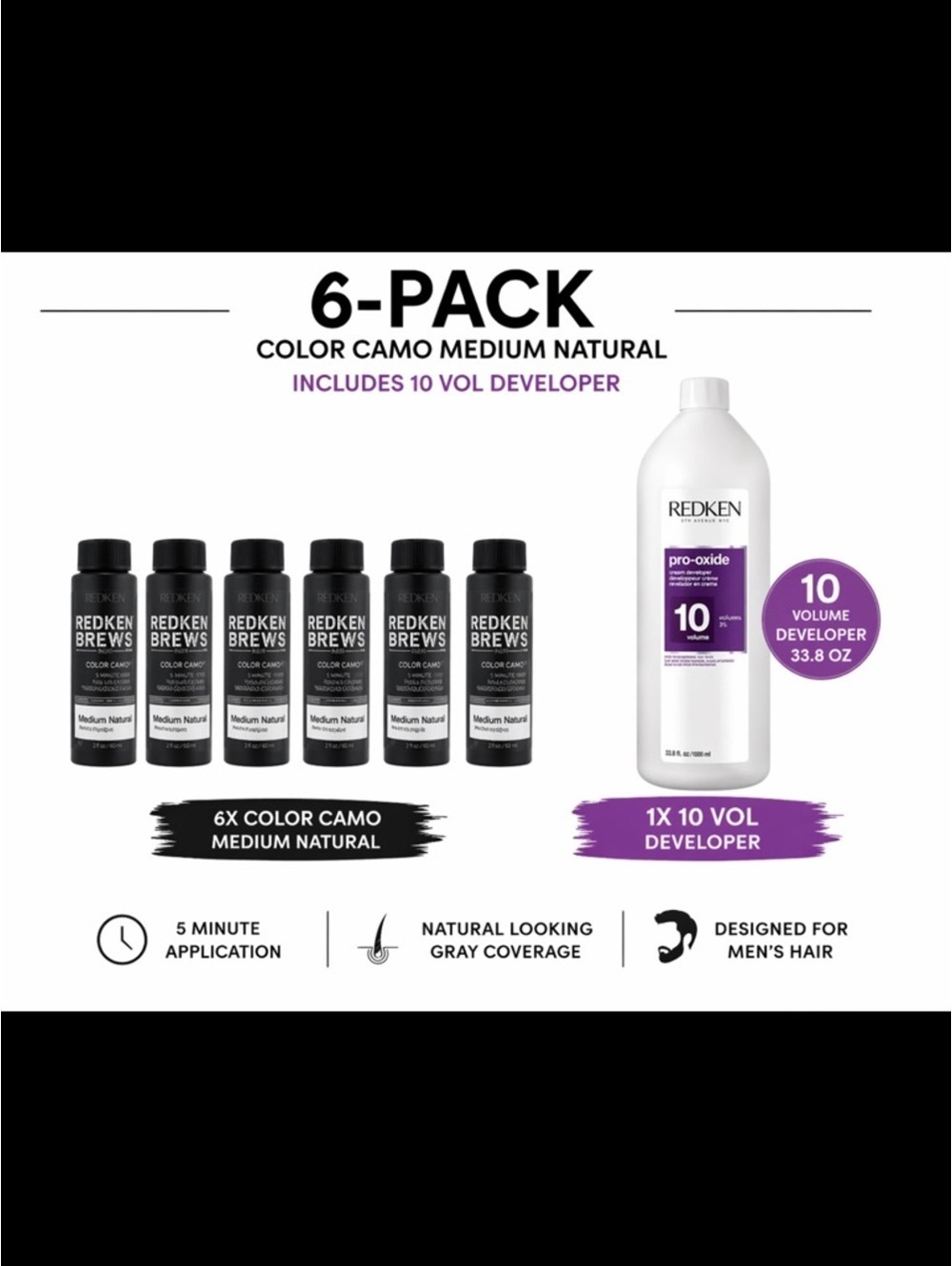 6x Redken Brews Color Camo Medium Natural + 10 Vol Developer Kit